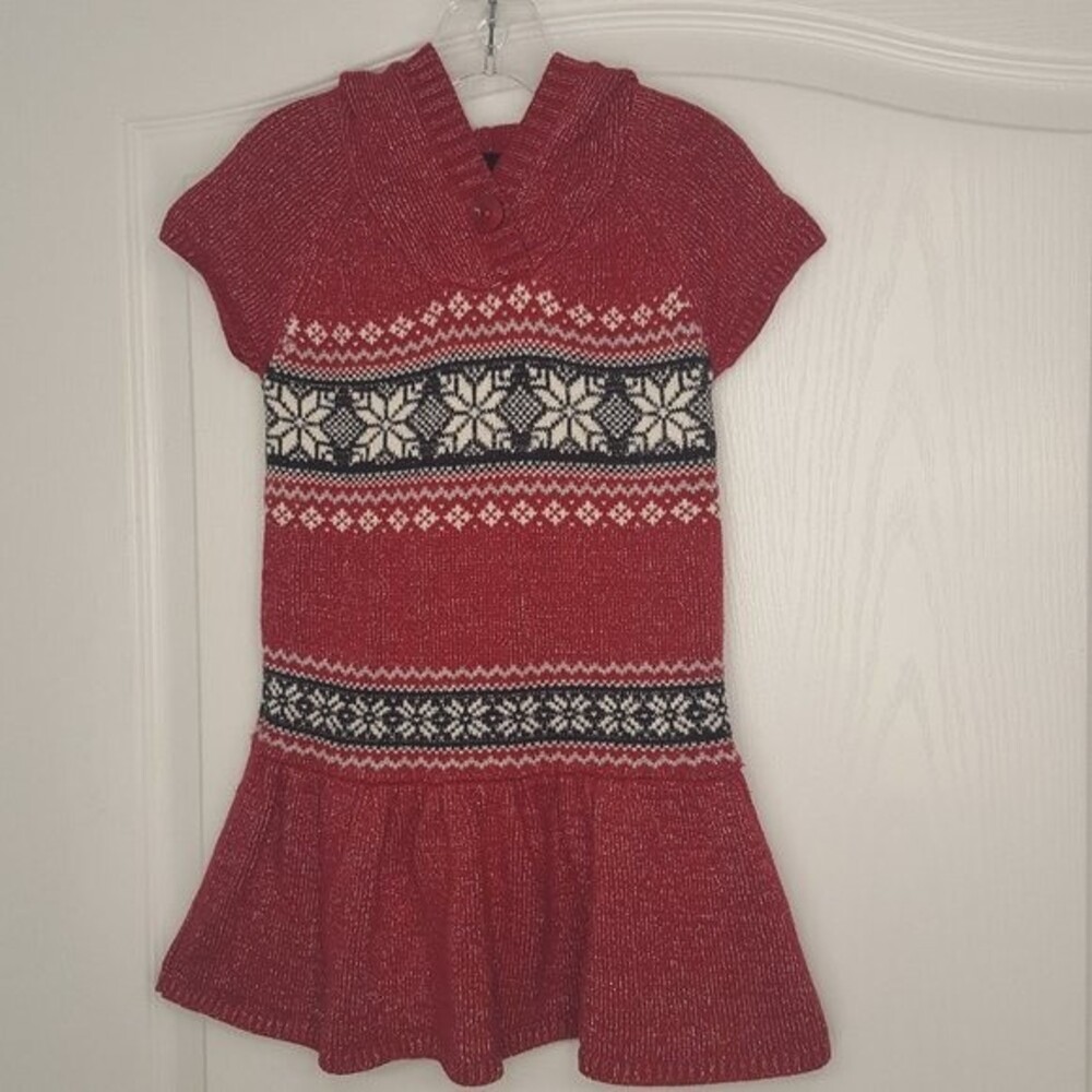 Maggie & Zoe Red Sparkle Snowflake Sweater Dress